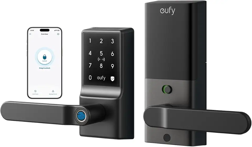 eufy Security Smart Lock C33, Fingerprint Keyless Door Handle With Built-in Wi-Fi, APP Remote Control, Biometric Entry, Auto Lock, IP53 Waterproof