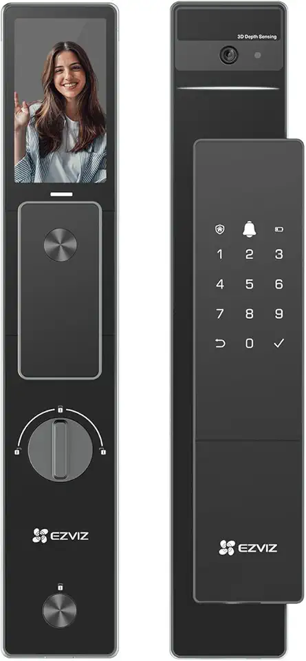 EZVIZ Smart Lock DL50FVS, 7-in-1 Keyless Entry Door Lock, 3D Face Recognition Door Lock, Built-in 8GB storage, 2-meter Night Vision, Active Intercom, App Control (6068)