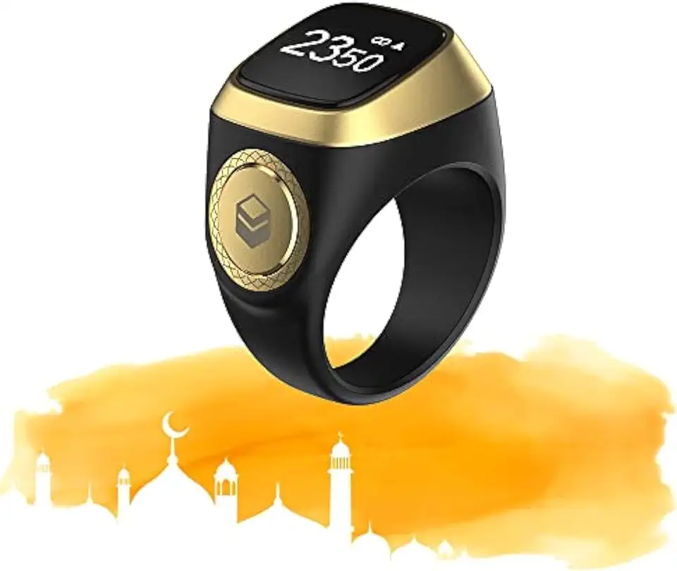 Smart Tasbih Zikr Ring- Muslim Prayer- Prayer timing reminder- OLED display- Tasbih Counter- Smart Ring- Wearable Technology- Waterproof Black 22mm- E0120BK- 20mm- USB