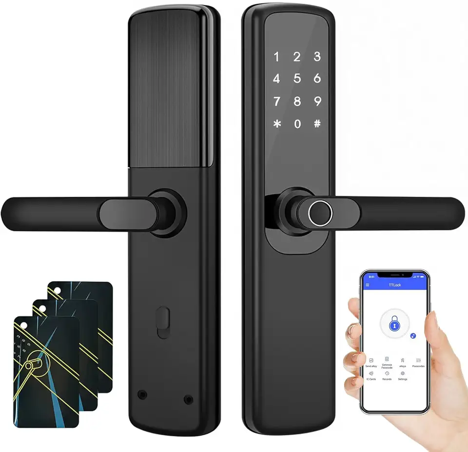 Begally Smart Door Locks for TT Lock APP, Fingerprint Door Lock with Handle, Fingerprint Electronic Deadbolt Door Lock,Smart Lock for Home, Office & Apartments (Black-B)