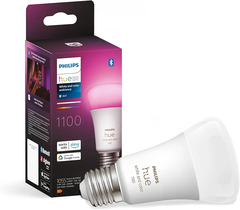 White and Color Ambiance, E27 Smart LED Bulb, 75W Equivalent, 1100 Lumens, Bluetooth Compatible, Works with Alexa, Google Assistant and Apple Homekit