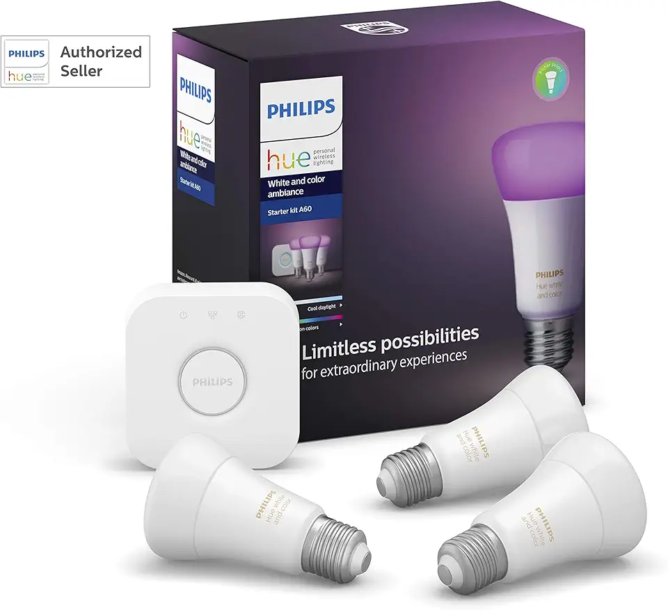 White & Colour Ambiance Smart LED Light - Starter Kit (3 Bulbs & Bridge), Bluetooth & Zigbee compatible, Works with Apple Homekit, Siri, Alexa, Google Assistant and Many More