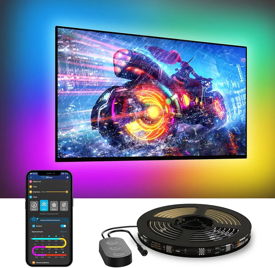 TV LED Backlight, RGBIC Smart LED Strip Lights for 55-65 Inch TVs, Bluetooth and Wi-Fi APP Control, Works with Alexa & Google Assistant, Music Sync, 99+ Scene Modes, Adapter