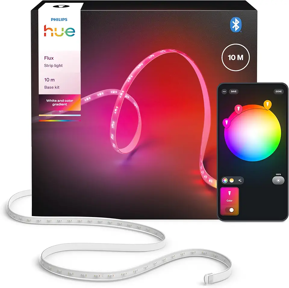Hue Flux 10-Meter LED Strip Light, 2000 lm, Vibrant Color and Ambiance, Flexible Indoor Lighting, Chromasyncâ„¢ Color Blending, RGBWWIC, Cuttable, Extendable, Reusable, App and Voice Control
