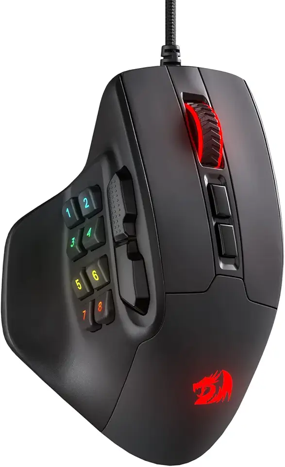 Redragon M811 Aatrox MMO Gaming Mouse, 15 Programmable Buttons, Wired RGB Gaming Mouse with Natural Ergonomic Grip, 10 Side Macro Keys