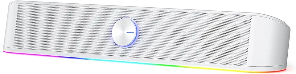 Redragon GS560 RGB Desktop Soundbar, 2.0 Channel Computer Speaker with Dynamic Lighting Bar Audio-Light Sync/Display, Touch-Control Backlit with Volume Knob, USB Powered w/ 3.5mm Cable, White