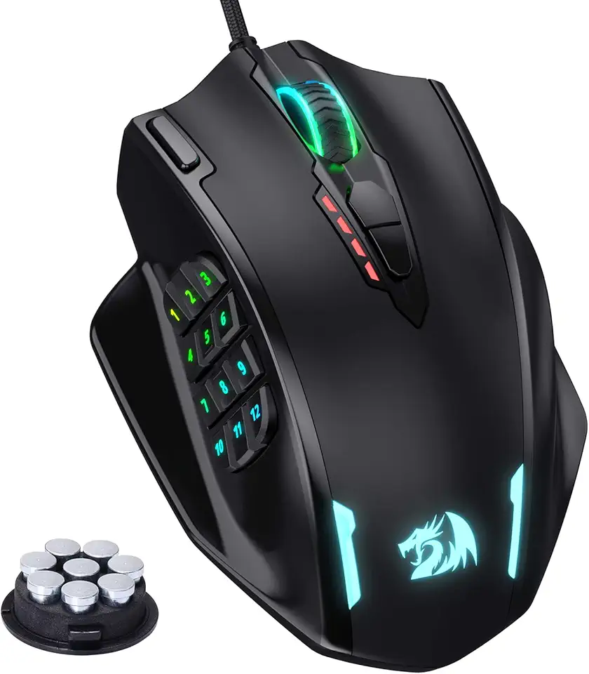Redragon Redragon Impact RGB LED MMO Mouse with Side Buttons Laser Wired Gaming Mouse with 12,400DPI, High Precision, 18 Programmable Mouse Buttons" )