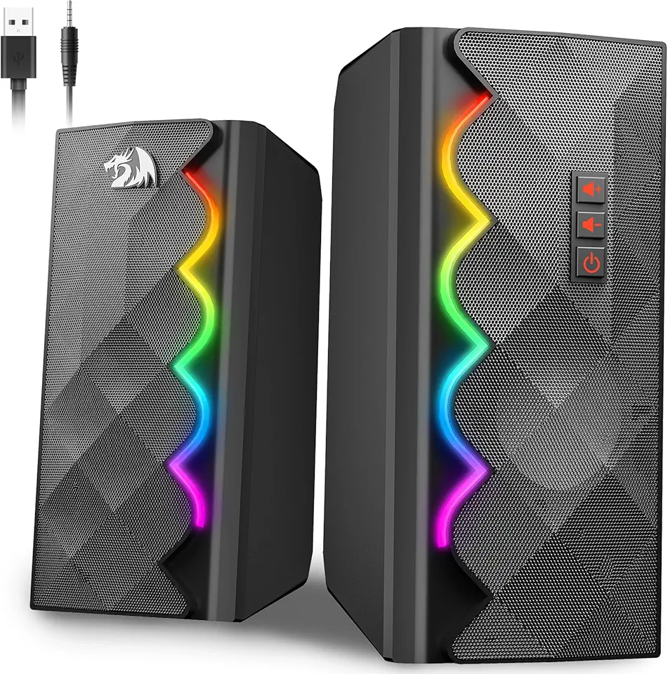 Redragon GS522 Computer Speakers, 2.0 Hi-Fi Stereo Sound PC speaker, 6 Colorful RGB mode Touch Desktop Speakers with USB, 3.5mm Aux-in Cable for PC, Laptop, Tablet, Phone, Xbox, PS4/5.